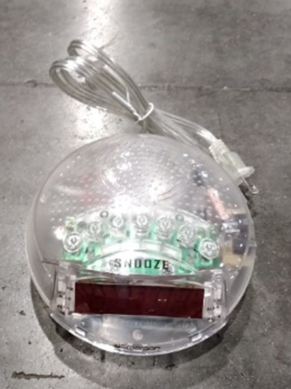 Clear Dome LED Alarm Clock with Snooze and headphones